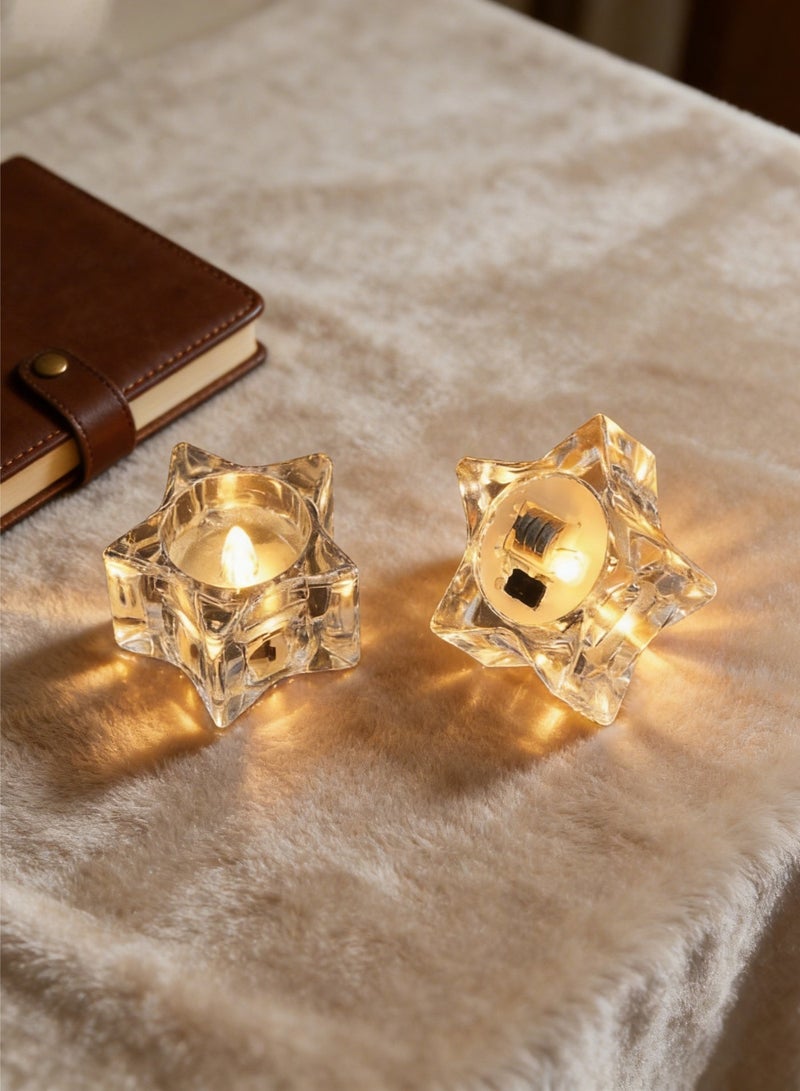 Macaiiroos مجموعة من 6 شموع LED، شموع إلكترونية بدون لهب، تعمل بالبطارية، شموع بدون لهب على شكل نجمة ومكعب. شموع رومانسية بيضاء دافئة، مناسبة لخلق جو احتفالي، مناسبة للمنزل، المنتجعات الصحية، الشمعدانات الداخلية والخارجية، ذكرى الزواج، تزيين طاولات الزفاف، الجنازات، الهالوين، وغيرها، لون أبيض. - Image 4